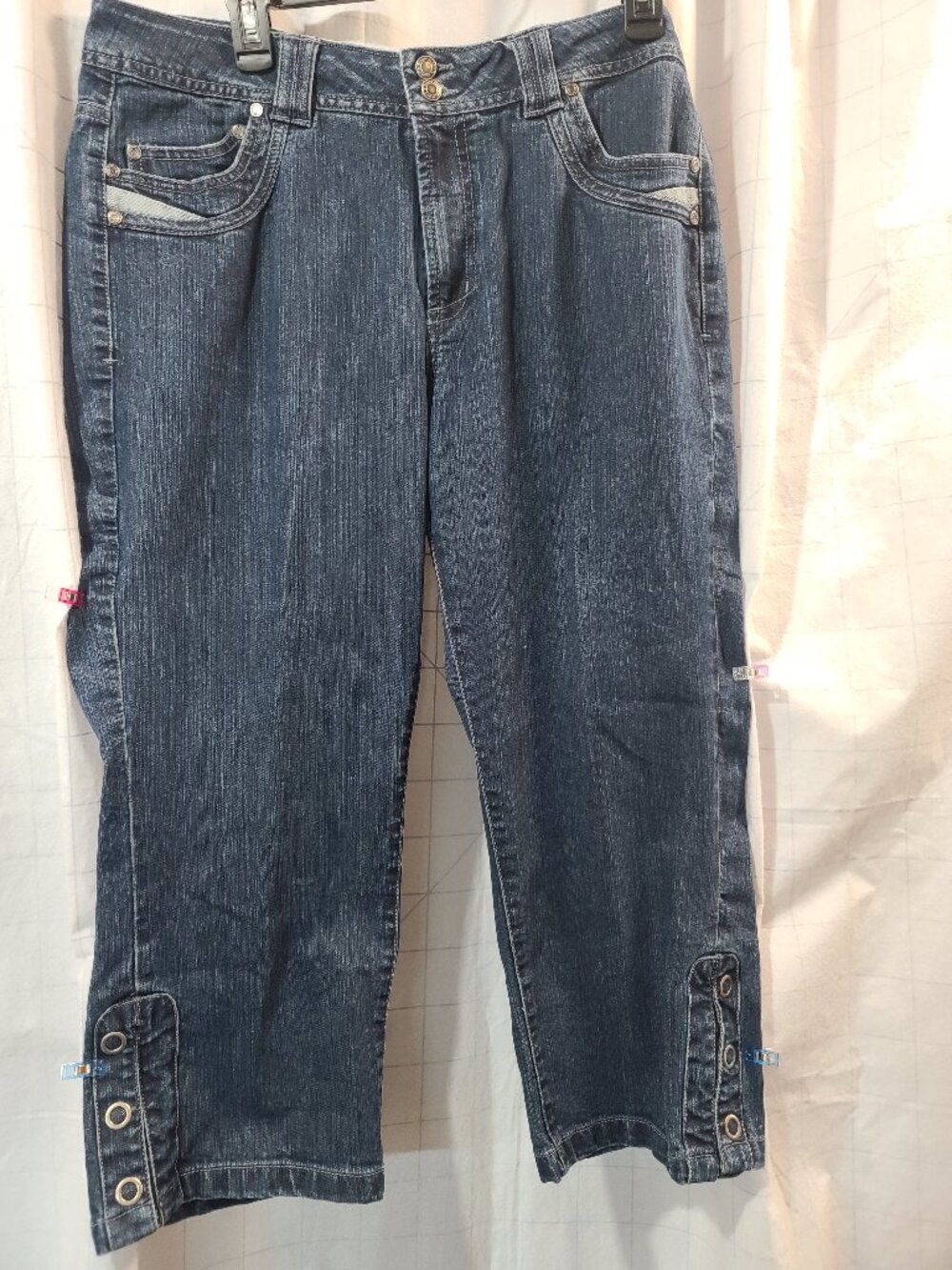 Faded Glory Stretch Capri Pants Womens 16W Denim Snap Accent Legs